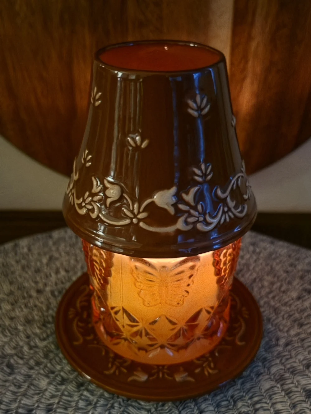 Yankee Candle Brown Floral Ceramic Shade With Saucer